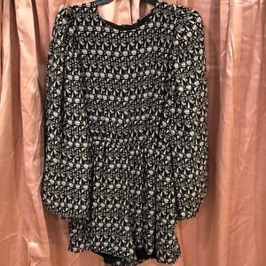 Fire Black & White Romper w/ Wide Bell sleeve